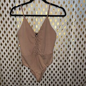 Nude low cut corset style bodysuit size S